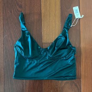 Dark Green Satin Crop Top